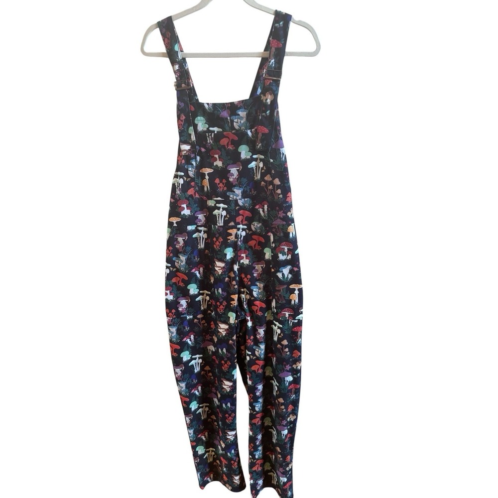 LA Soul Garden Of Mushrooms Overalls Women's Size Medium Wide Leg Adjustable Fit